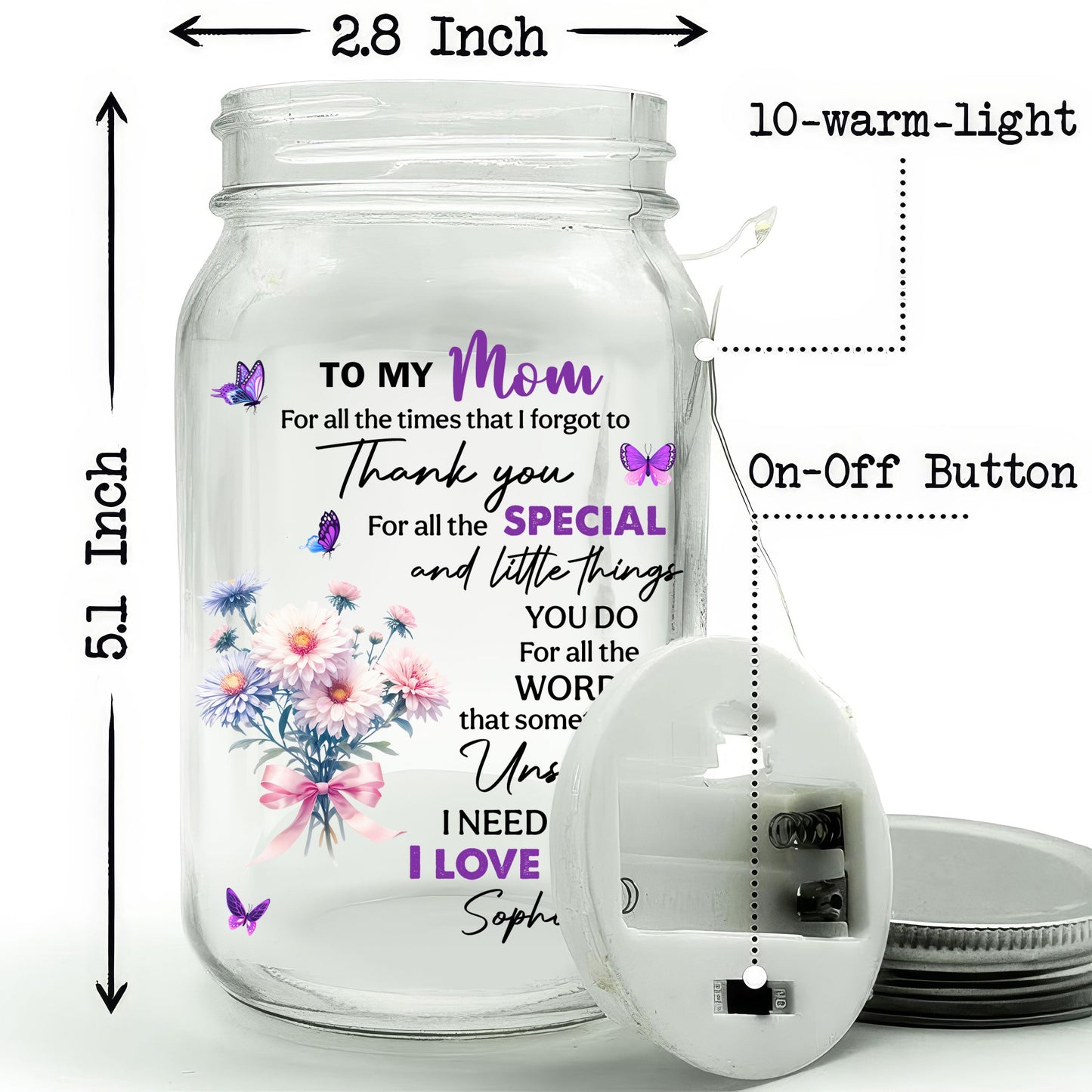 Thank You My Great Mother - Personalized Custom Mason Jar Light