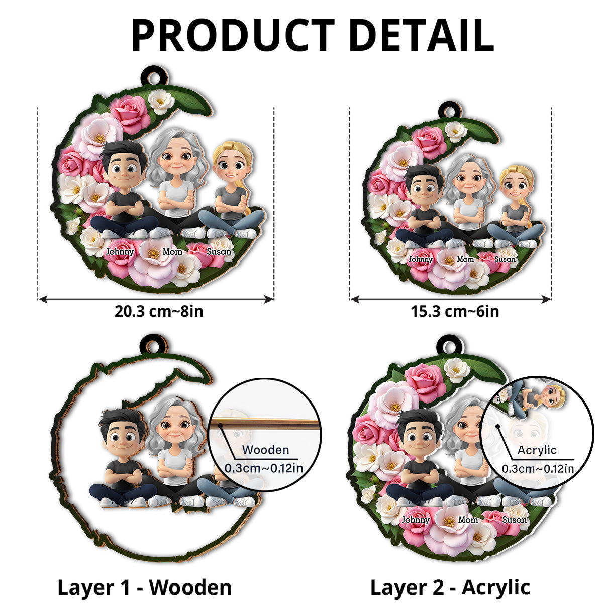 Mom And Children Sitting Together - Personalized Custom Suncatcher