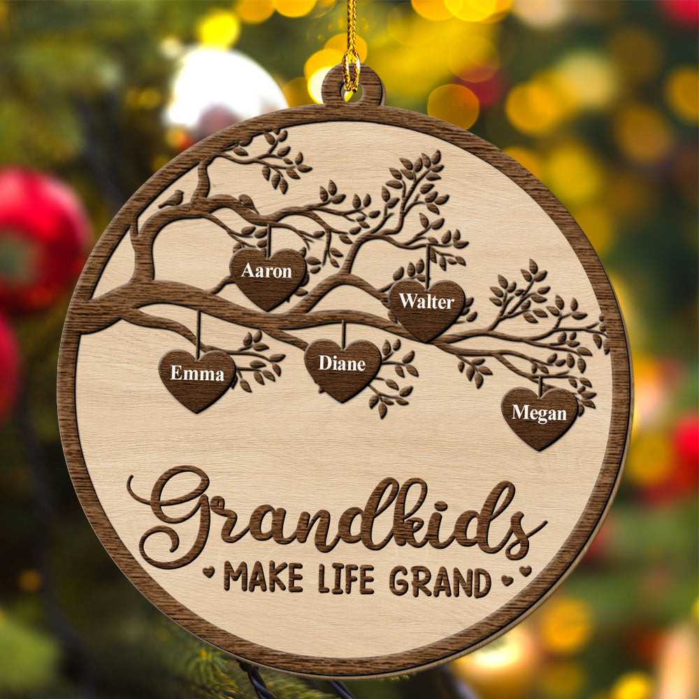 Grandkids Make Life Grand - Personalized Custom Wood Ornament