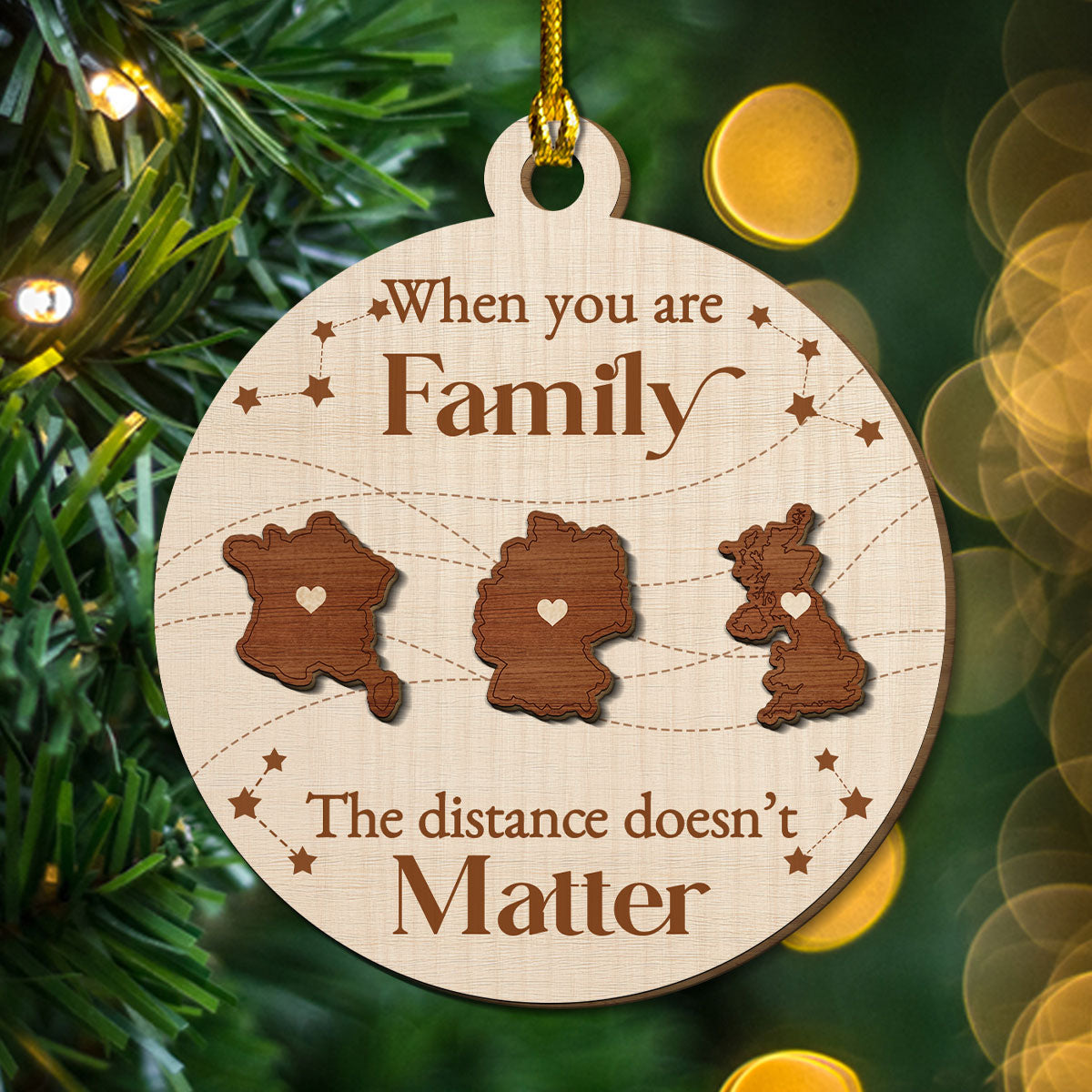 When You Are Family, The Distance Does Not Matter European - Personalized Custom Freeshape 2-Layered Wood Ornament