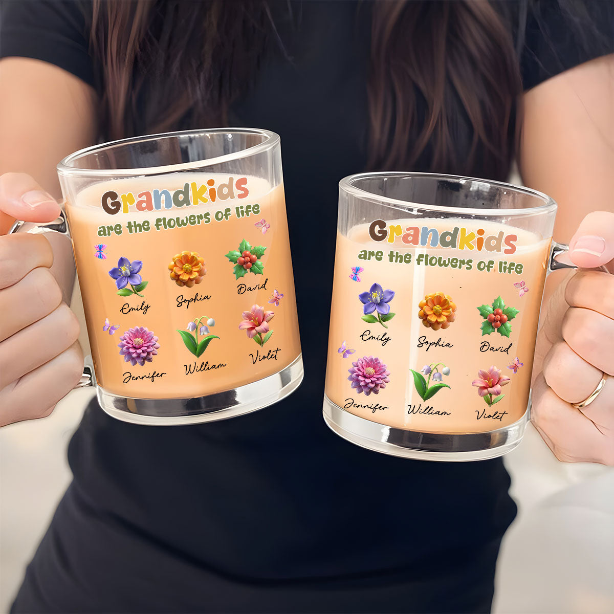 Grandkids Are The Flowers Of Life - Personalized Custom Glass Mug