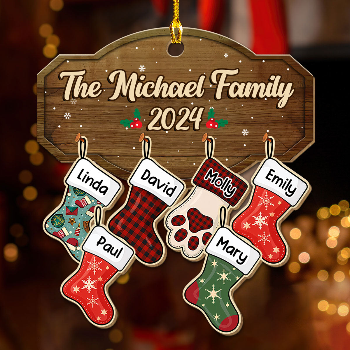 Family With Pet - Personalized Custom Wood Ornament