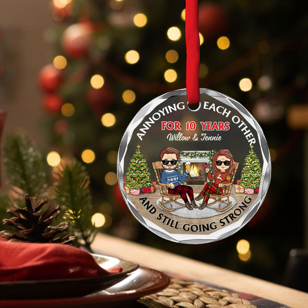 Christmas Family Couple Annoying Each Other For Years - Personalized Custom Glass Ornament