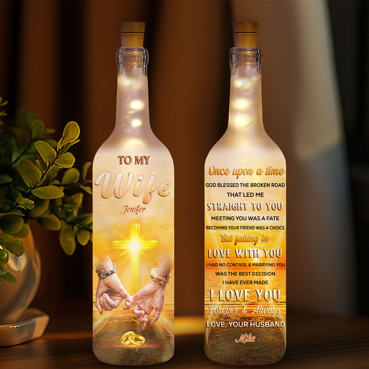 God Blessed The Broken Road - Personalized Custom Bottle Lamp