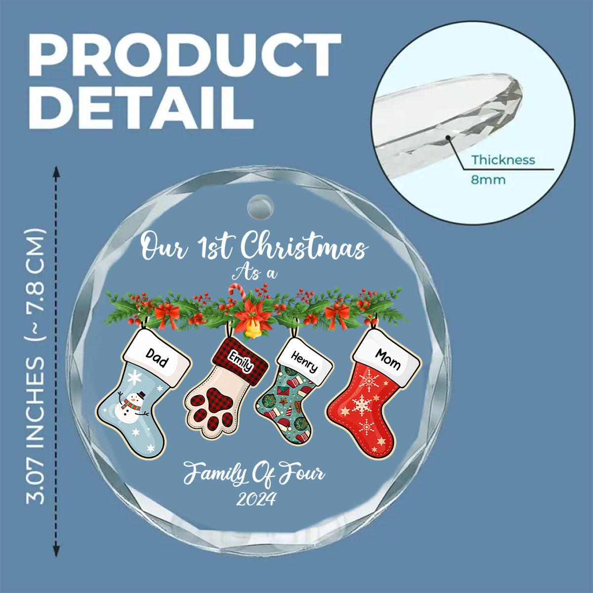 Family Stocking - Personalized Custom Glass Ornament