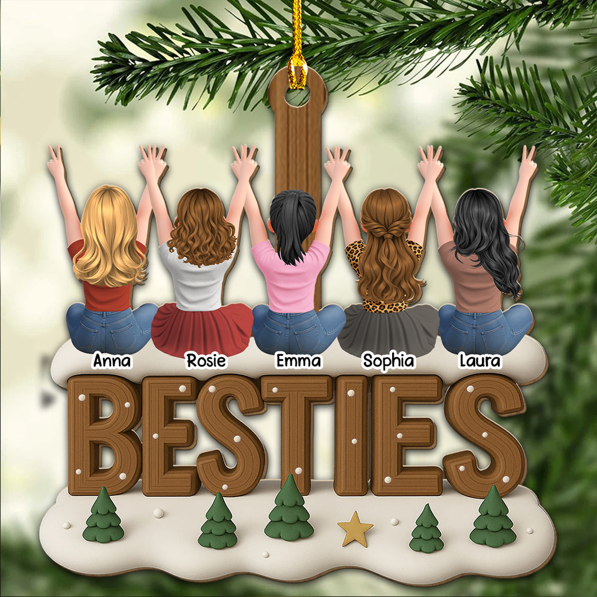 Besties Since Forever - Personalized Custom 3D Effect Wood Ornament