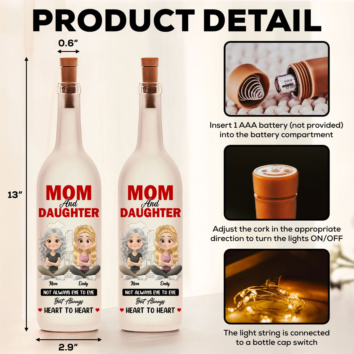 Mom And Daughter Sharing Forever Memories - Personalized Custom Bottle Lamp