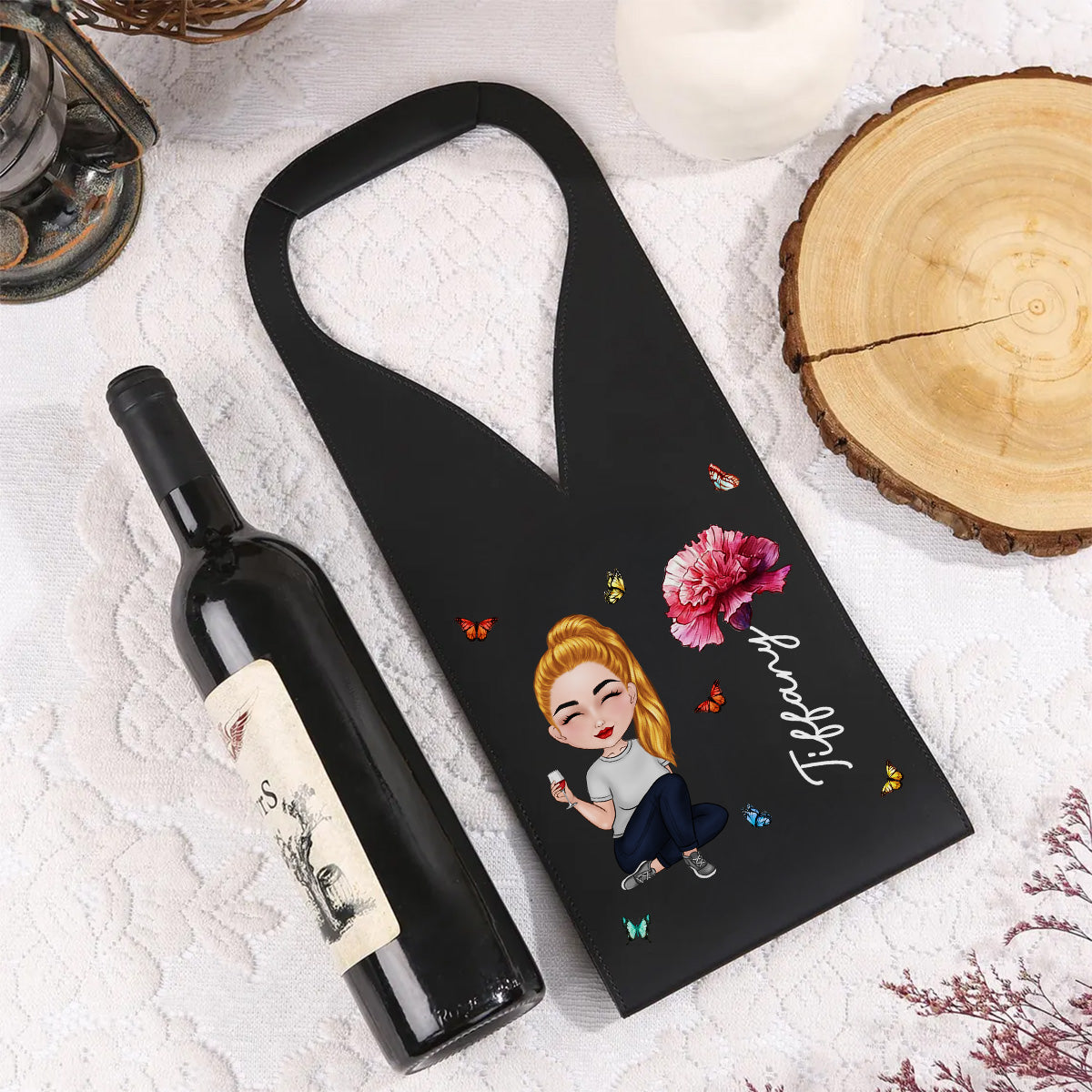 Cartoon Bloom Girl Charm - Personalized Custom Leather Wine Bag