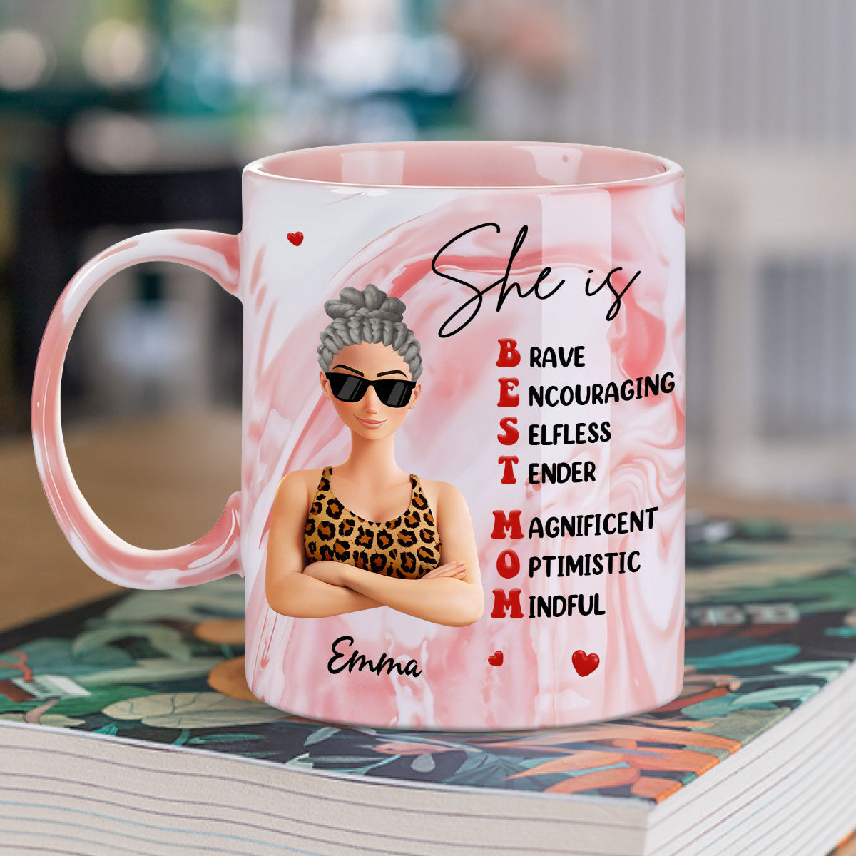 Best Mom - Personalized Custom Pink Marble Mug