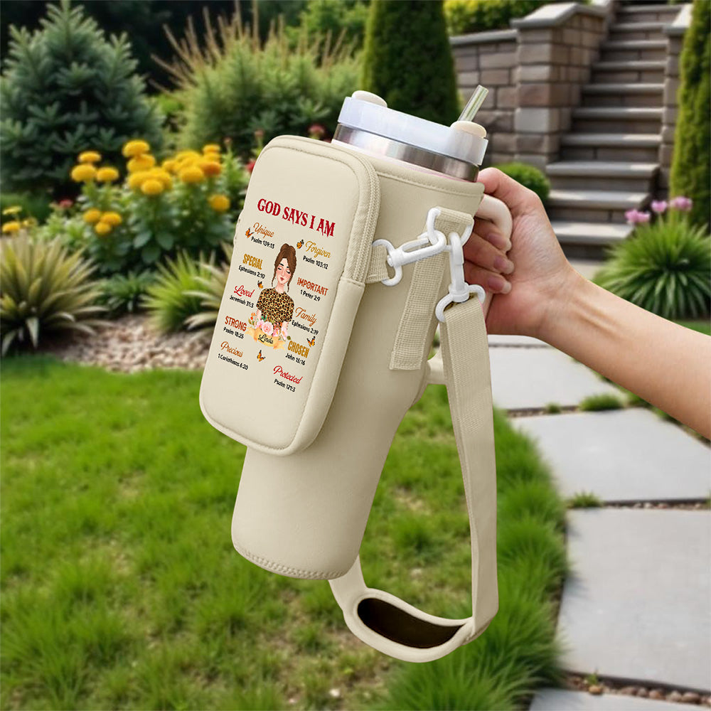 God Says I Am - Personalized Custom 40oz Water Bottle Carrier Bag