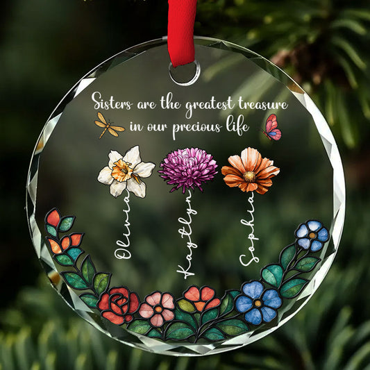 Sisters Bloom In Precious Life - Personalized Custom Glass Ornament