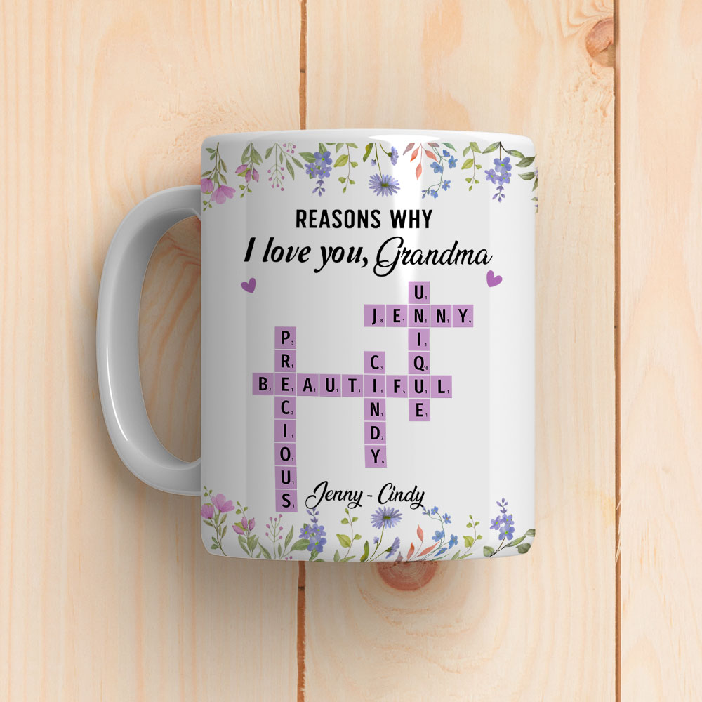 Reasons Why I Love You Mom Crossword Art - Personalized Custom Coffee Mug