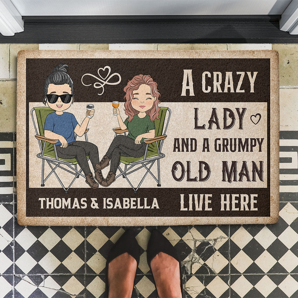 A Crazy Lady And A Grumpy Man - Personalized Custom Doormat