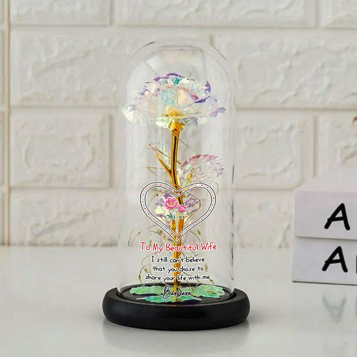 To My Beautiful Wife - Personalized Custom Sparkly Rose