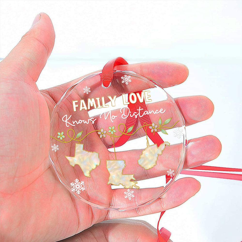 Family Love Knows No Distance Mother Of Pearl - Personalized Custom Glass Ornament