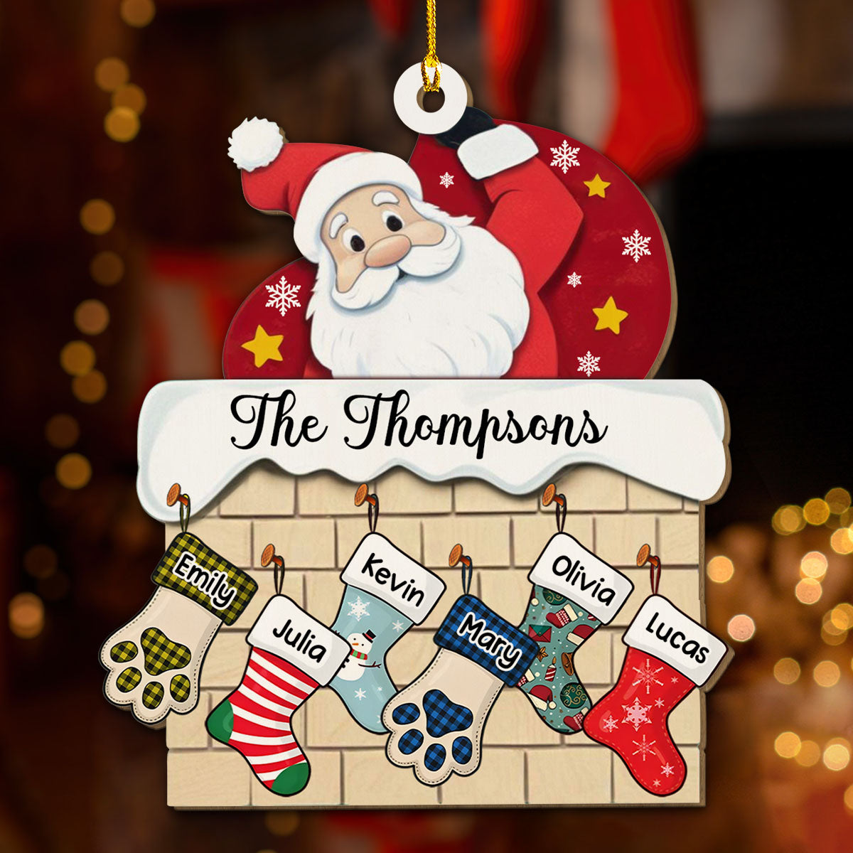 Stocking Christmas Family Name - Personalized Custom Wood Ornament
