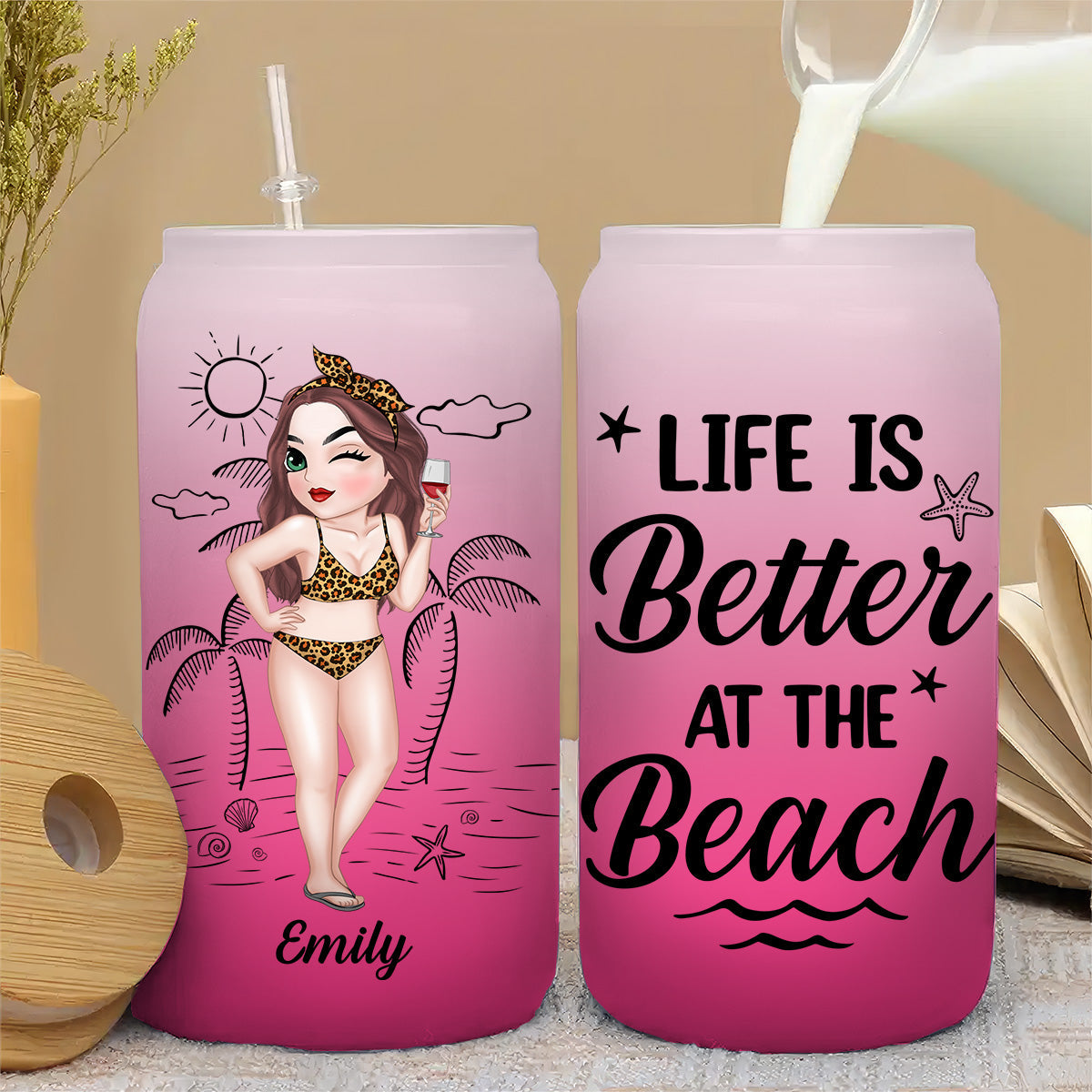Tanned And Tipsy - Personalized Custom Ombre Frosted Glass Can