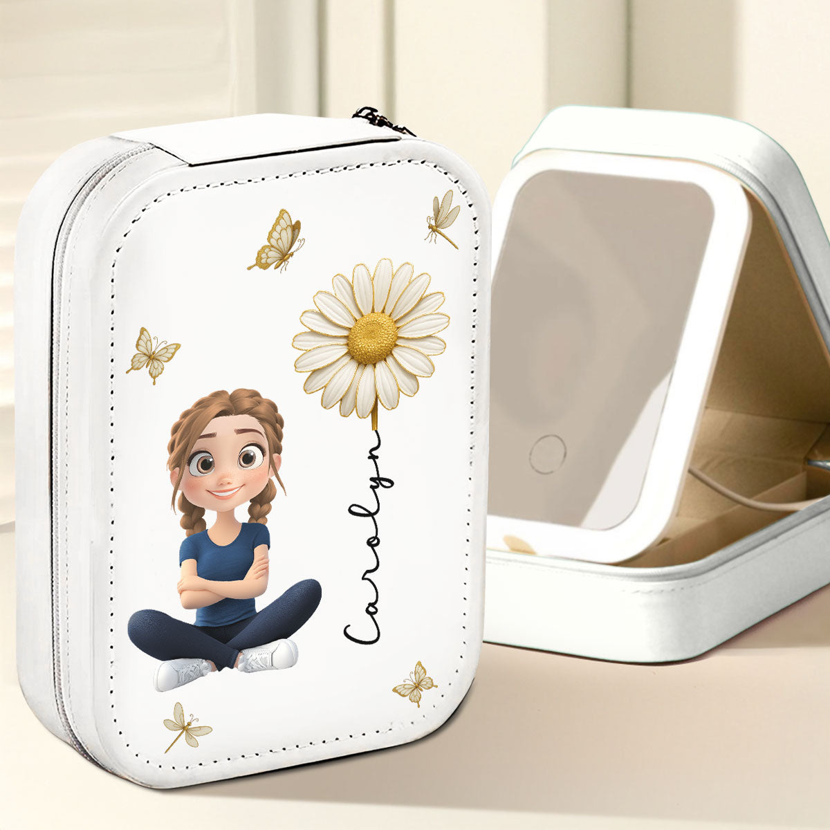 Floral Soul - Personalized Custom Jewelry Box With LED Mirror