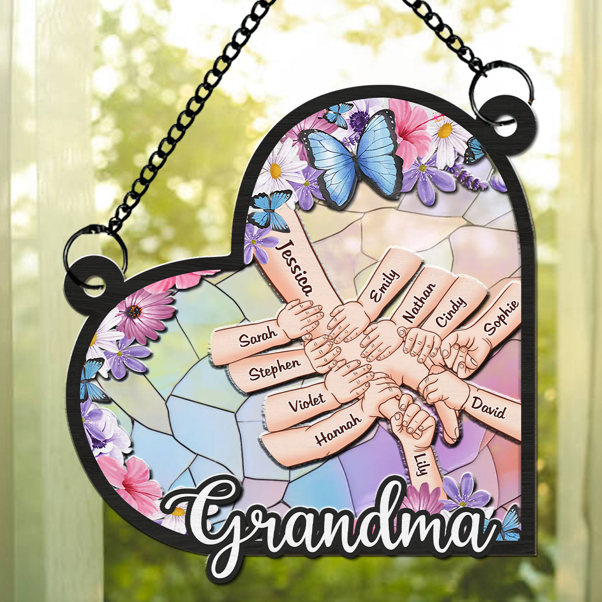 Grandma Mom Holding Hands - Personalized Custom Suncatcher