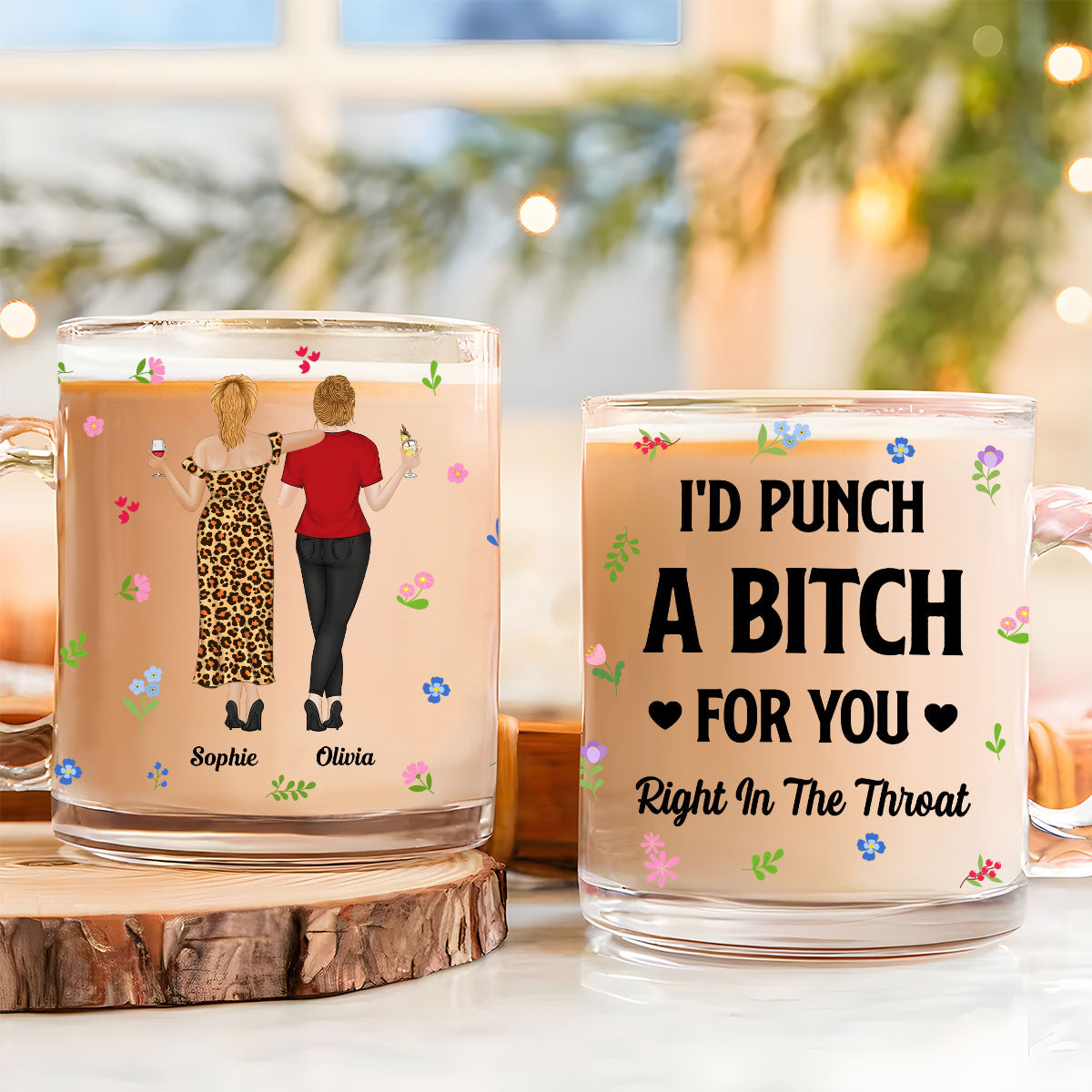 Punch Bitch Besties - Personalized Custom Glass Mug