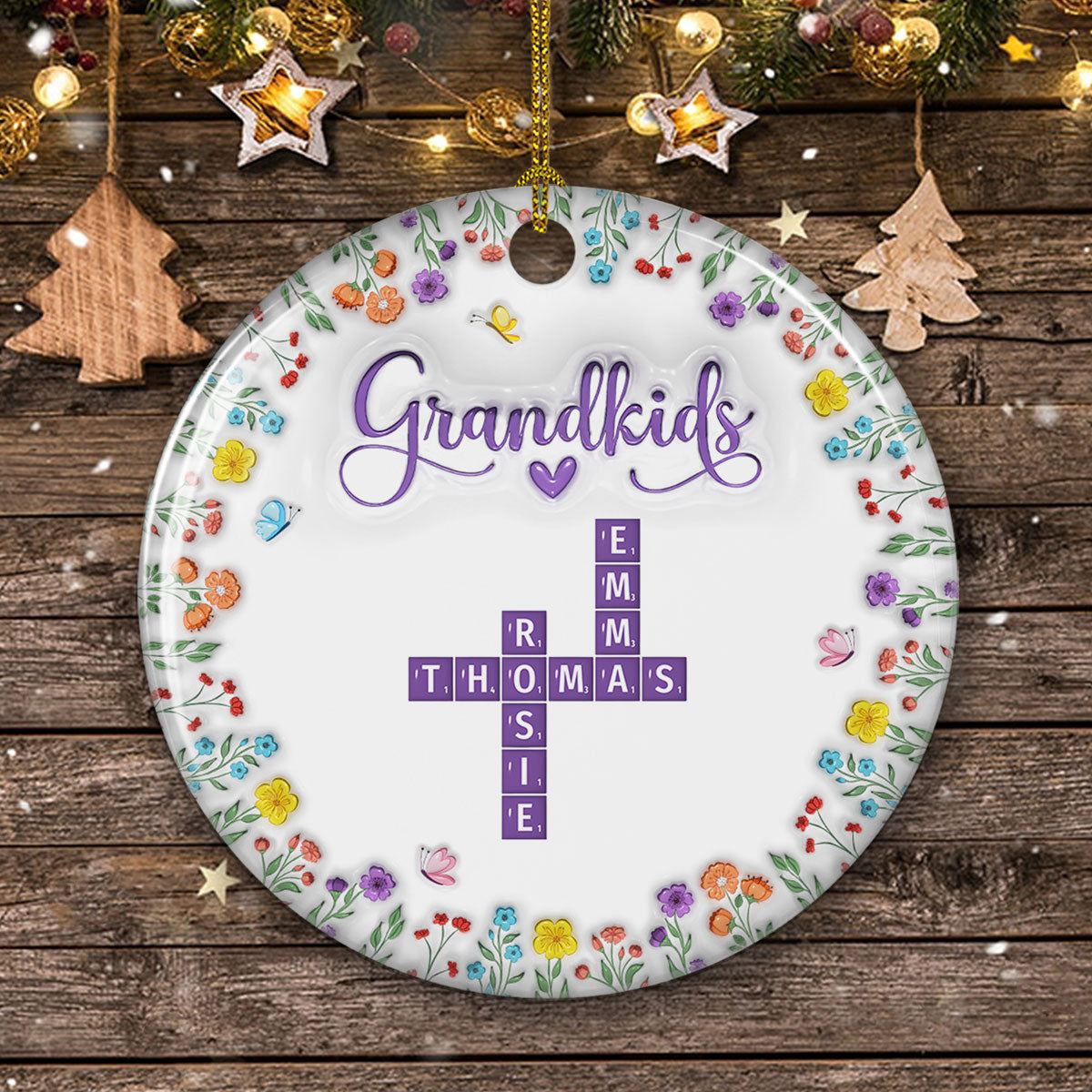 Love My Grandkids Crossword - Personalized Custom 3D Inflated Effect Ceramic Ornament