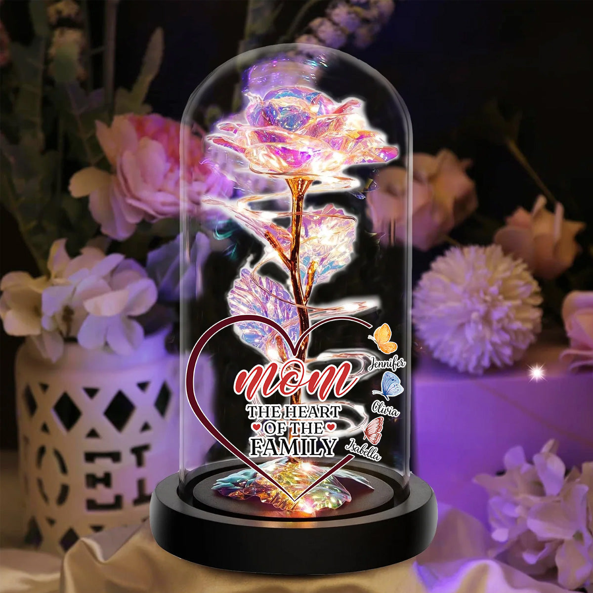 The Heart Of The Family - Personalized Custom Sparkly Rose
