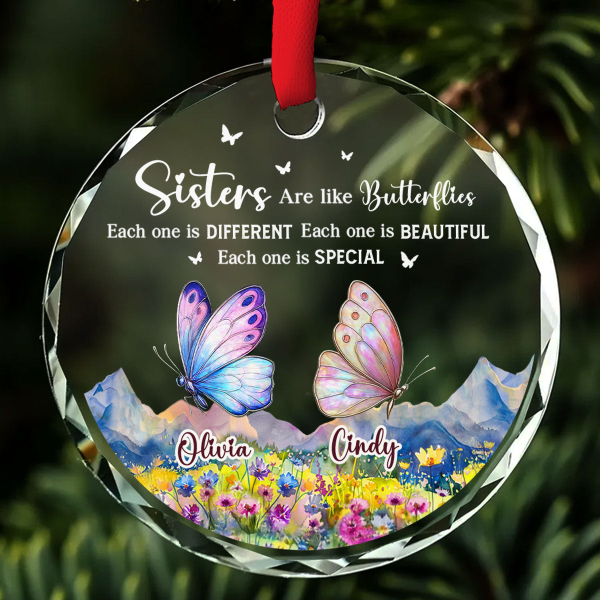 Sisters Are Like Butterflies - Personalized Custom Glass Ornament