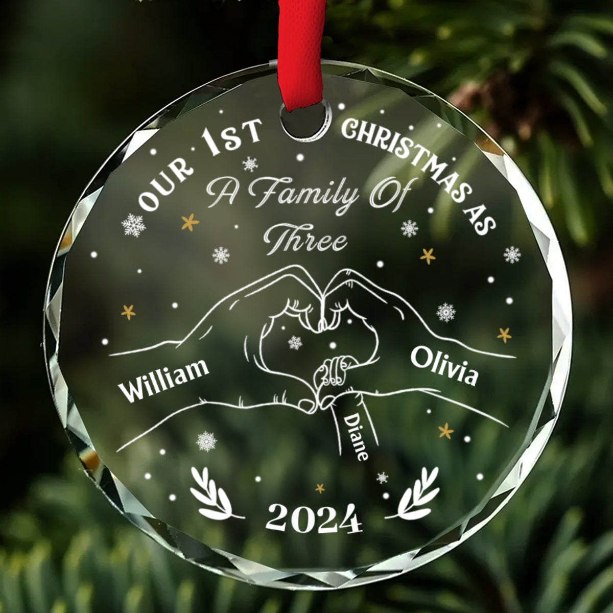 As A Family Of Three Members - Personalized Custom Glass Ornament