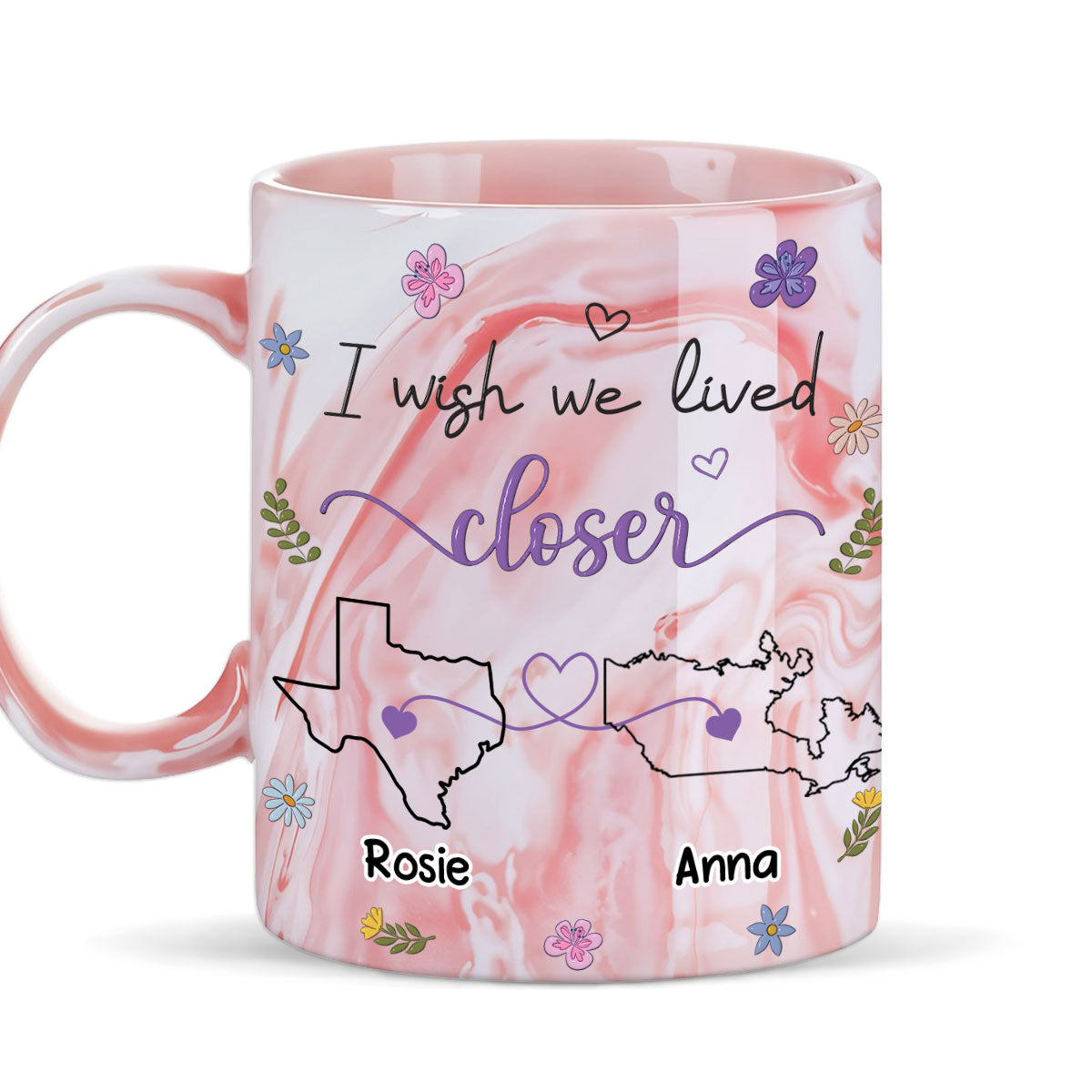 I Wish We Lived Closer - Personalized Custom Pink Marble Mug