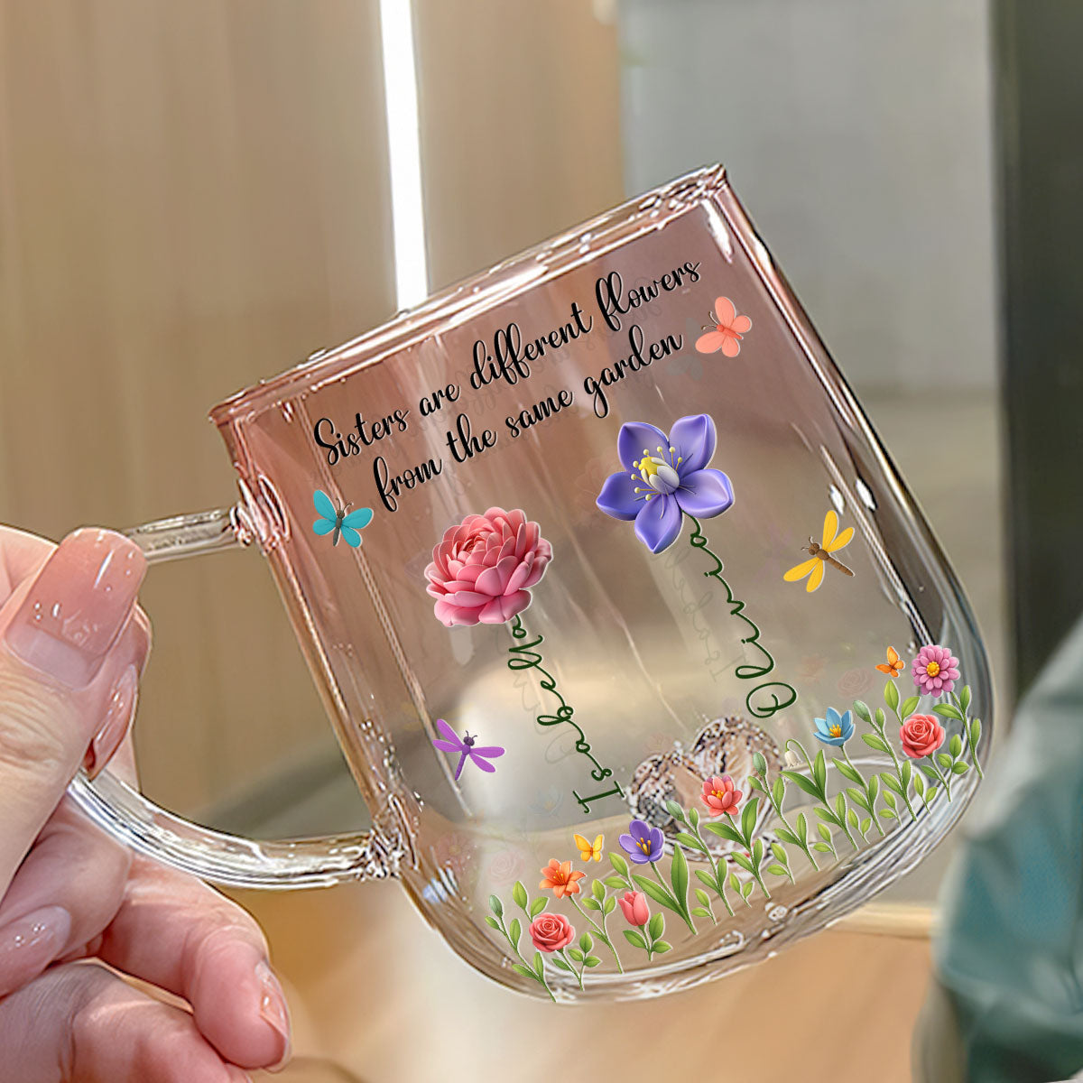 Sisters Are Flowers - Personalized Custom Pink Gradient Glass Mug
