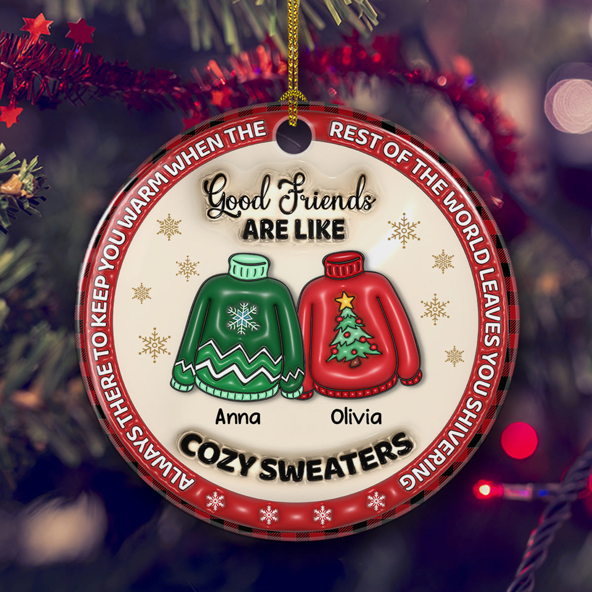Bestie Like Cozy Sweaters - Personalized Custom 3D Inflated Effect Ceramic Ornament