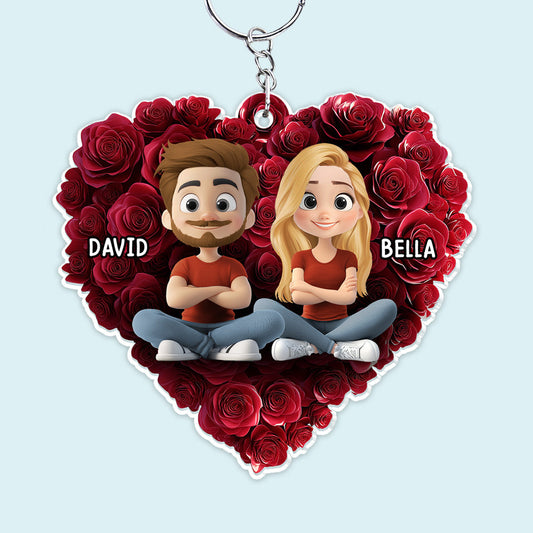 Rose Heart Couple - Personalized Custom Acrylic Keychain