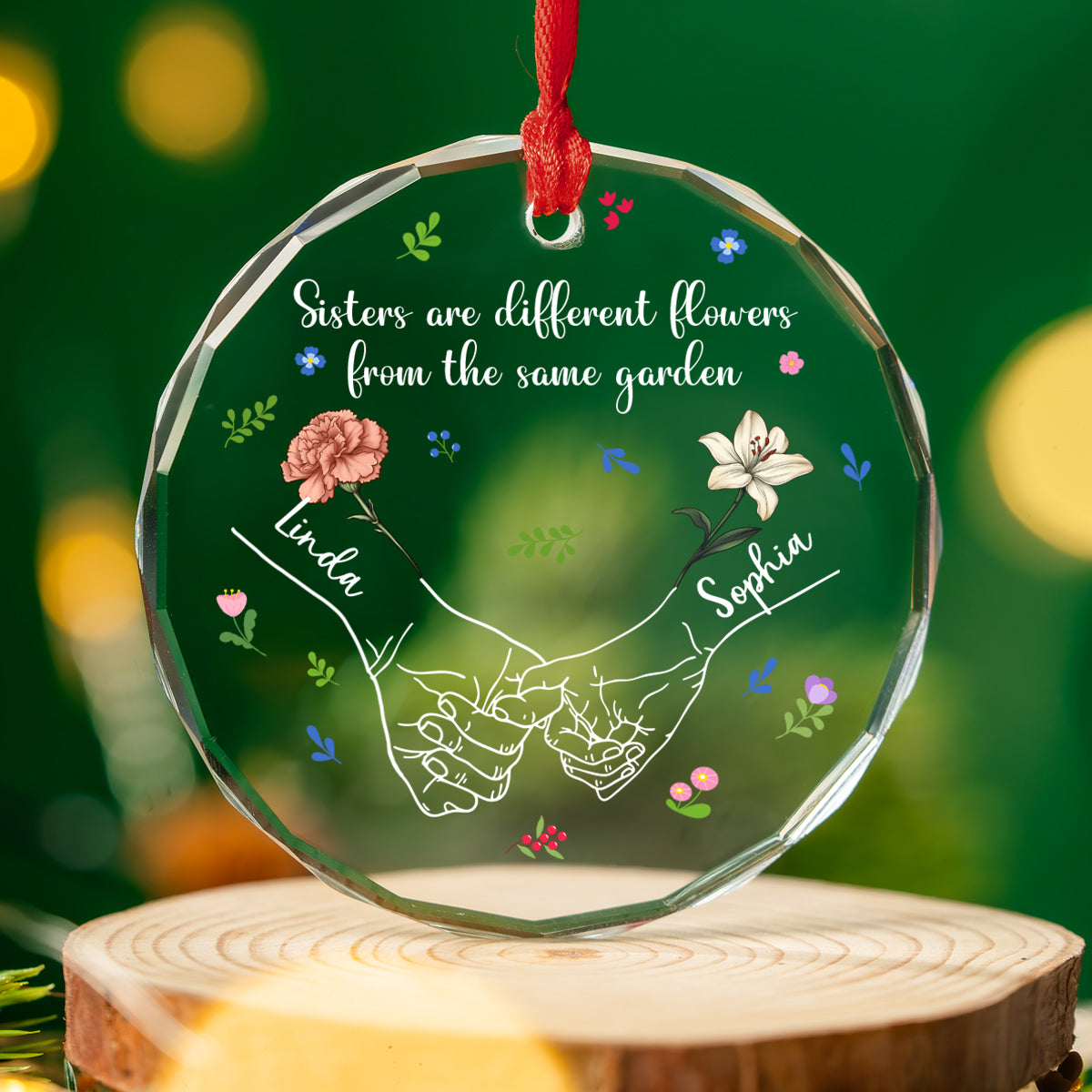 Sisters From The Same Garden - Personalized Custom Glass Ornament