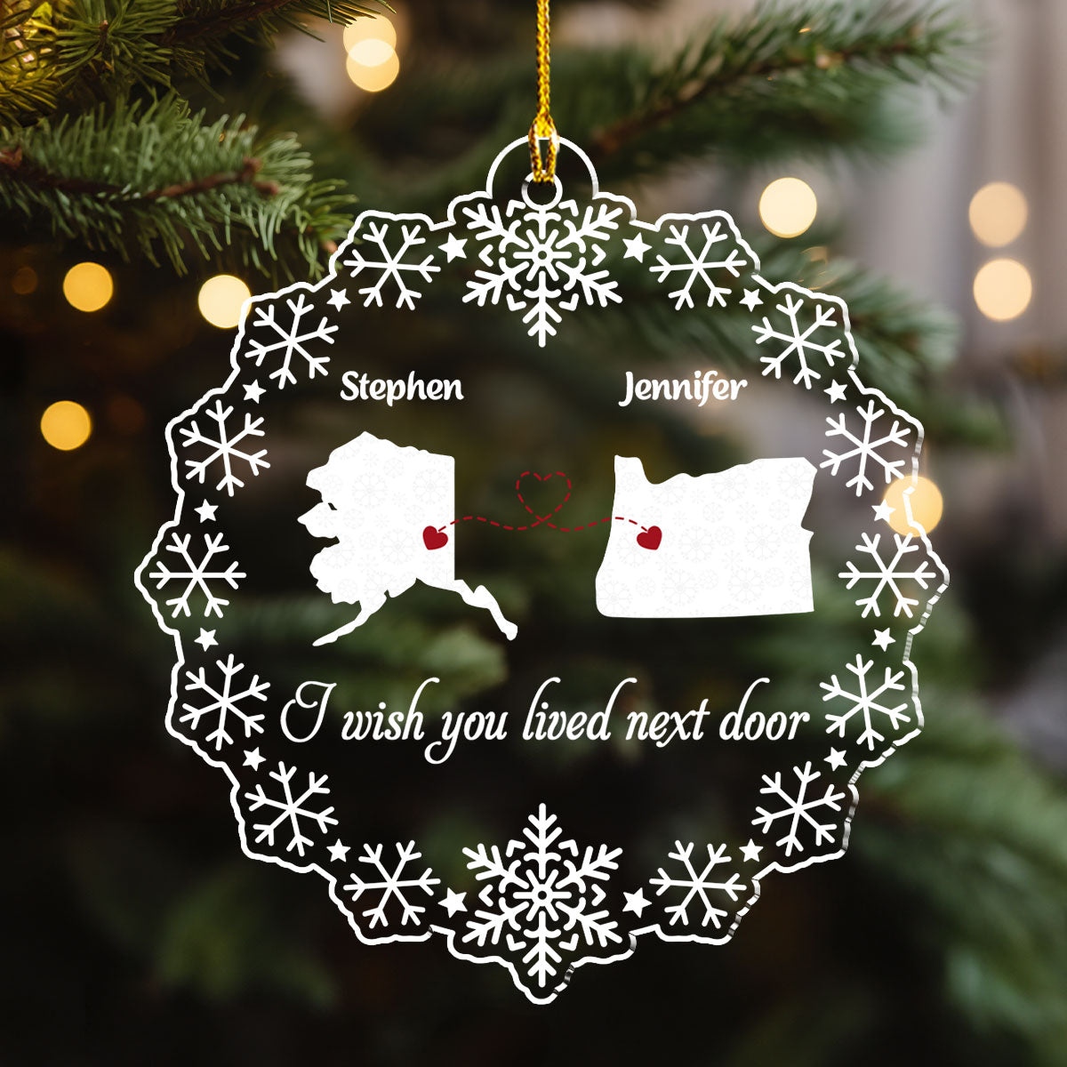 Miles Apart Hearts Together - Personalized Custom Acrylic Ornament
