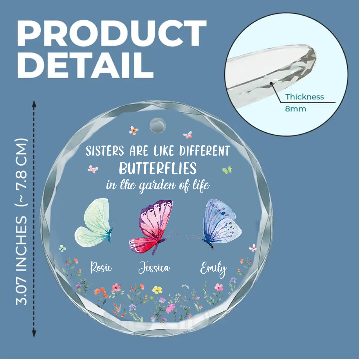 Sisters Are Like Different Butterflies - Personalized Custom Glass Ornament