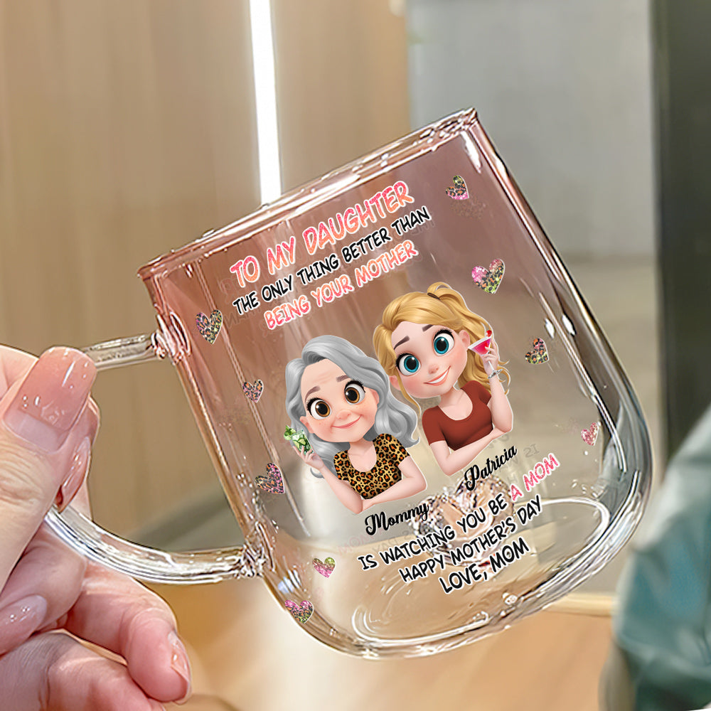 Watching You Be A Mom Cartoon - Personalized Custom Pink Gradient Glass Mug