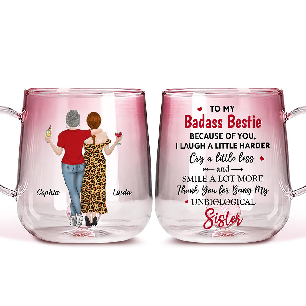 Because Of You I Laugh A Little Harder - Personalized Custom Pink Gradient Glass Mug