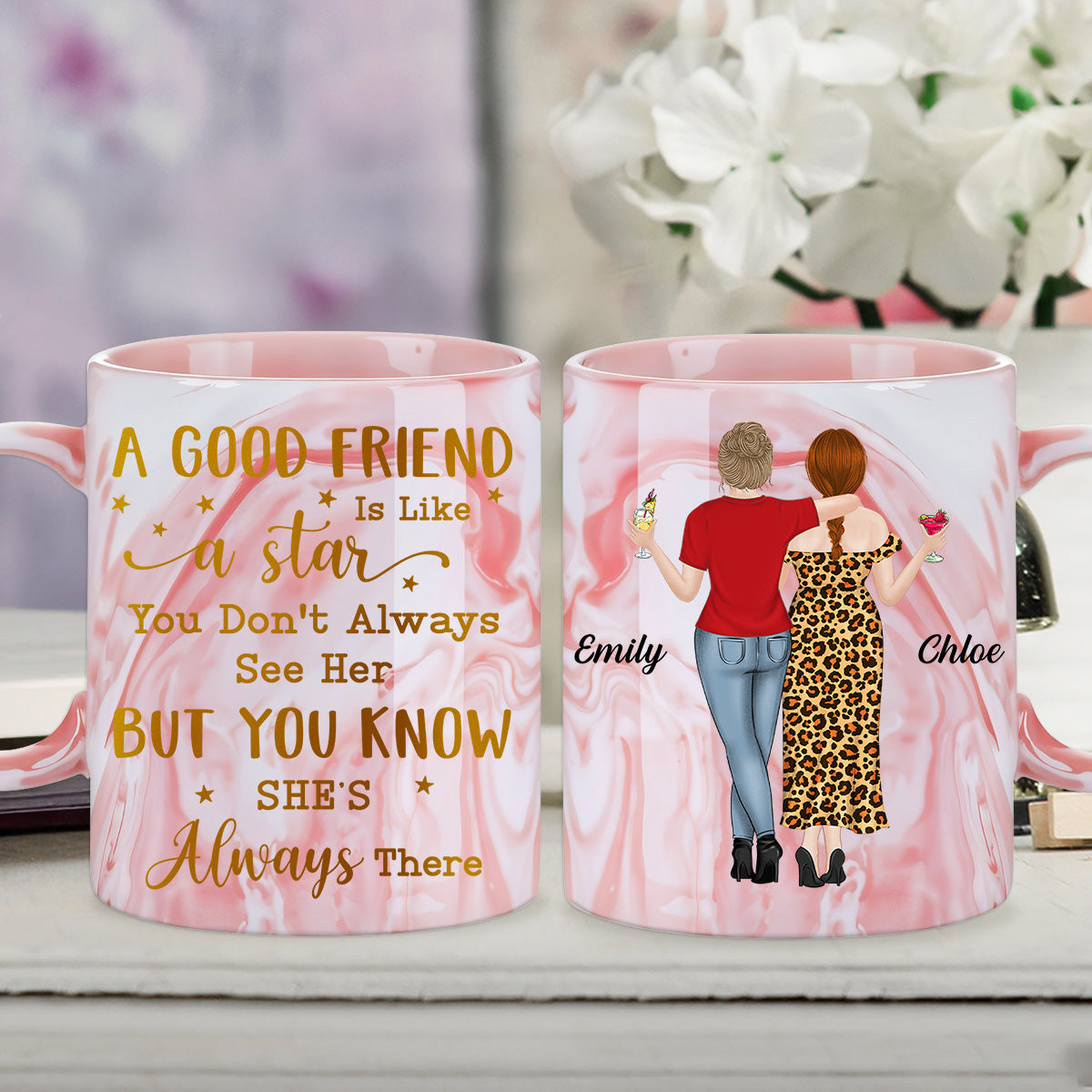 Friends We Never Walk Alone - Personalized Custom Pink Marble Mug