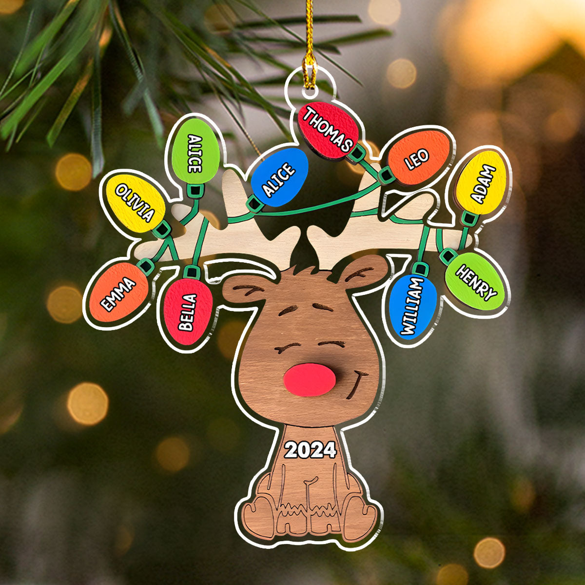Christmas Reindeer Family - Personalized Custom Acrylic Ornament