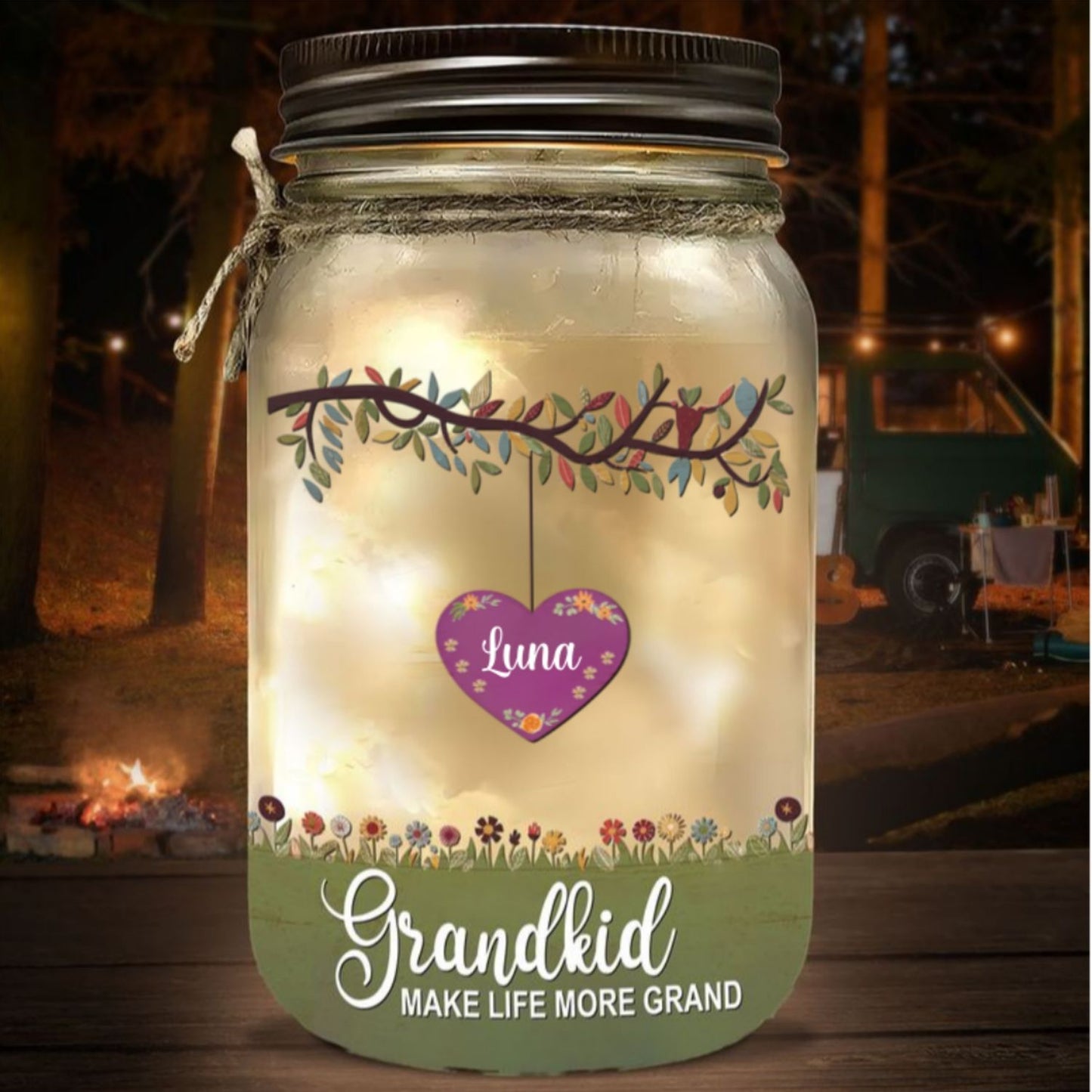 Grandkids Make Life More Grand - Personalized Custom Mason Jar Light