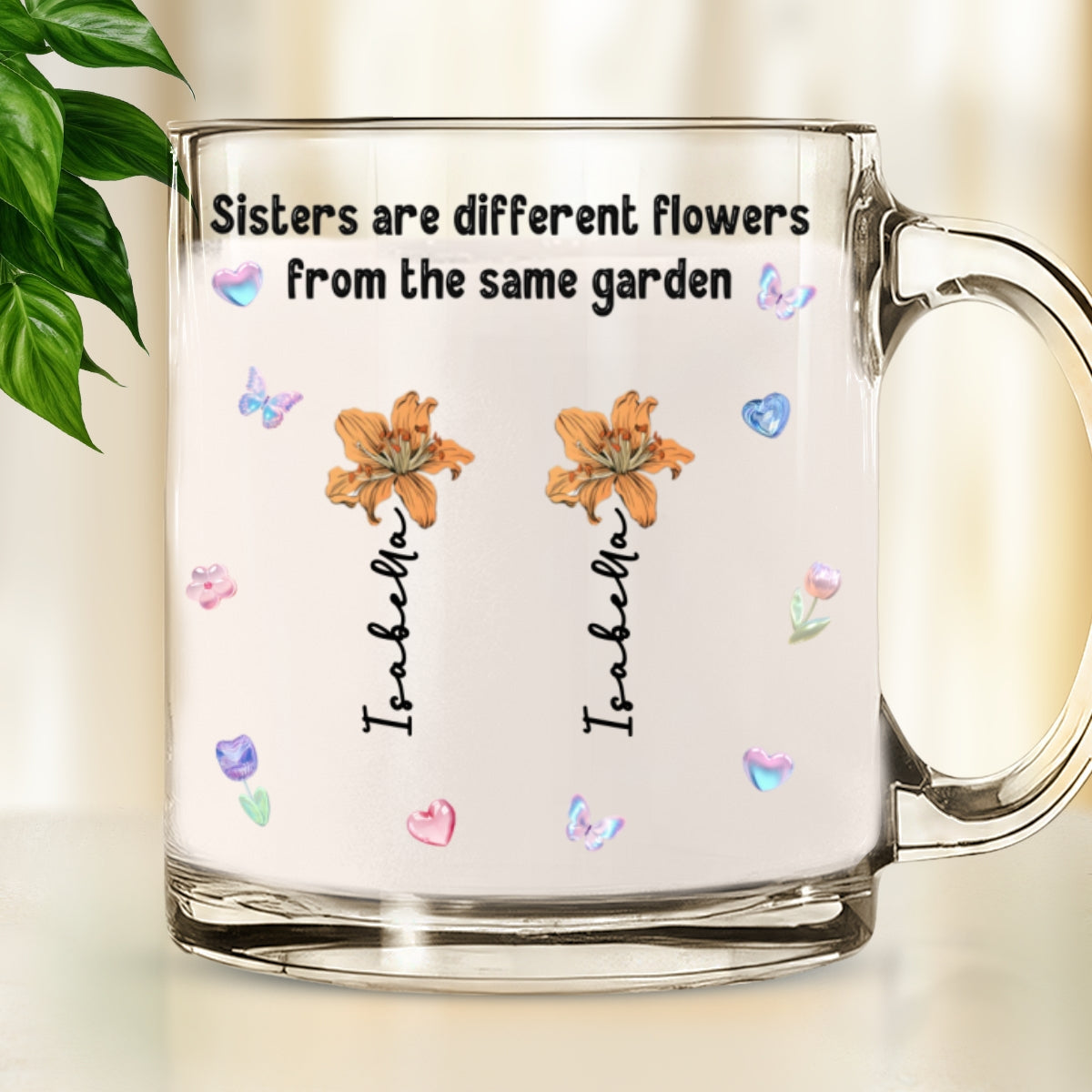 Sisters Forever Connected - Personalized Custom Glass Mug