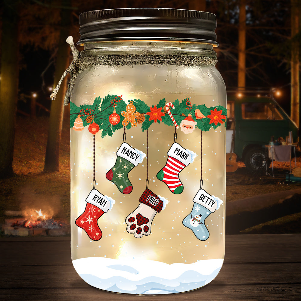 Lovely Stocking - Personalized Custom Mason Jar Light