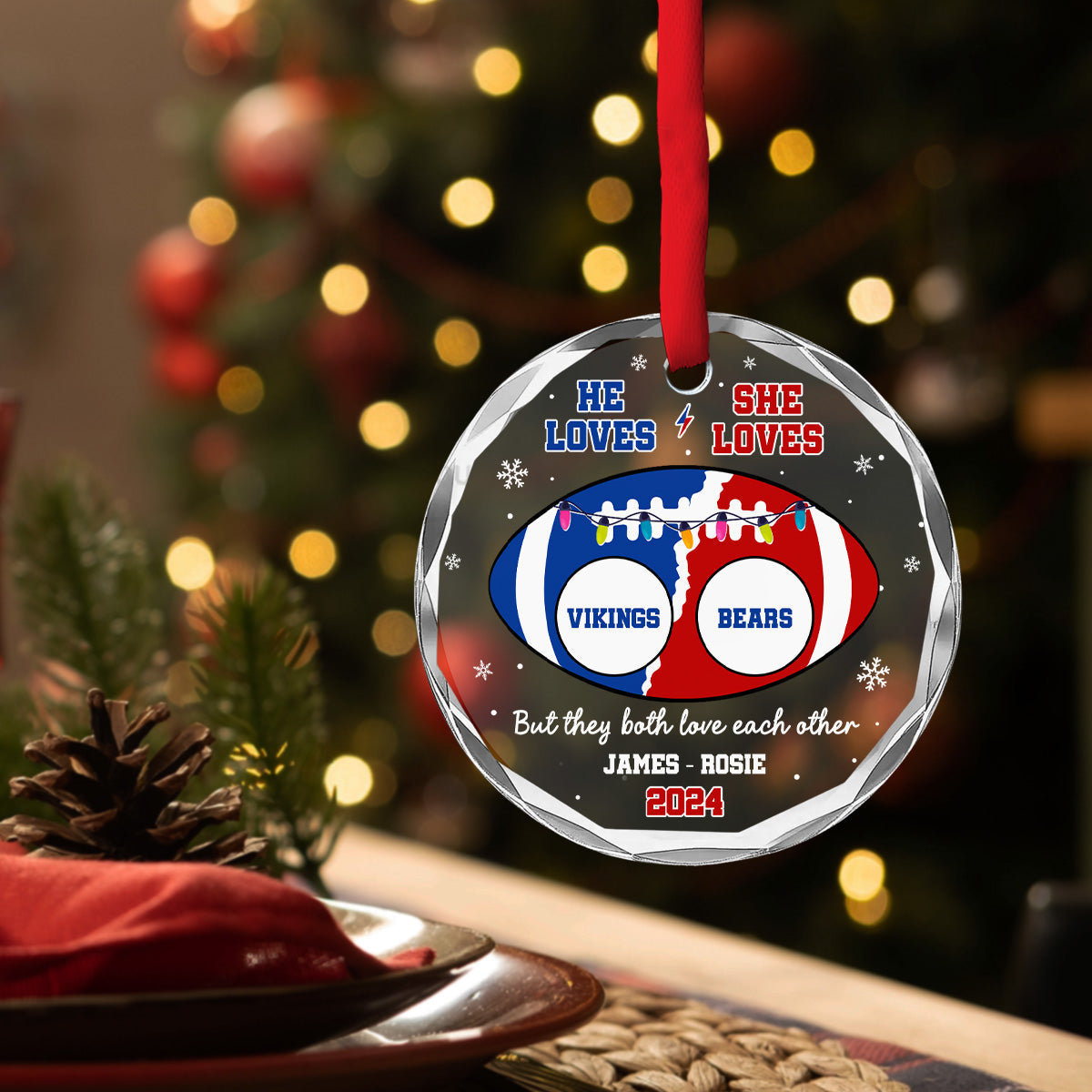 He Loves, She Loves Teams - Personalized Custom Glass Ornament