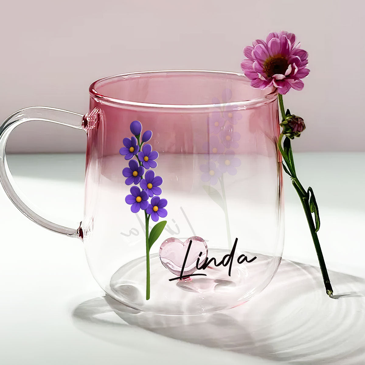 Friend Birth Month Flower - Personalized Custom Pink Gradient Glass Mug