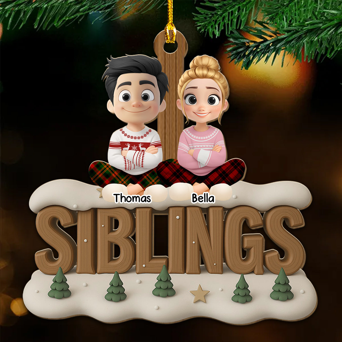 Siblings This Year Onwards - Personalized Custom 3D Effect Wood Ornament