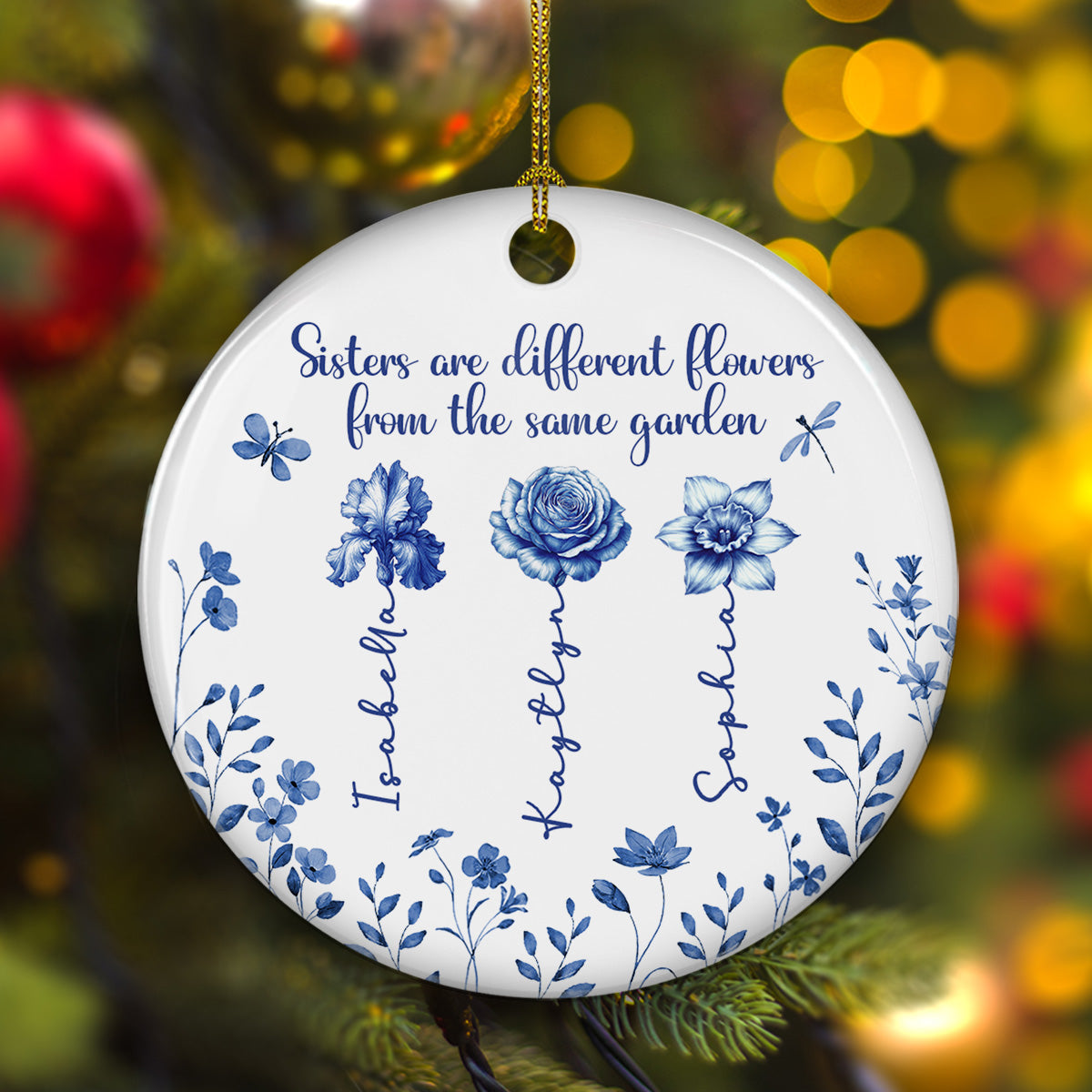 Love Blossoms Between Sweet Sisters - Personalized Custom Ceramic Ornament