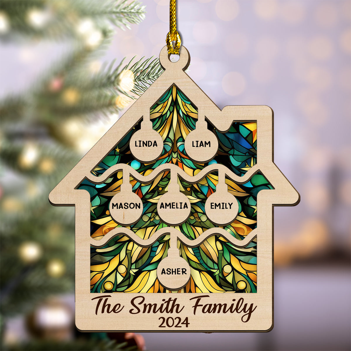 Tree Family Christmas - Personalized Custom 2-layered Wood Ornament