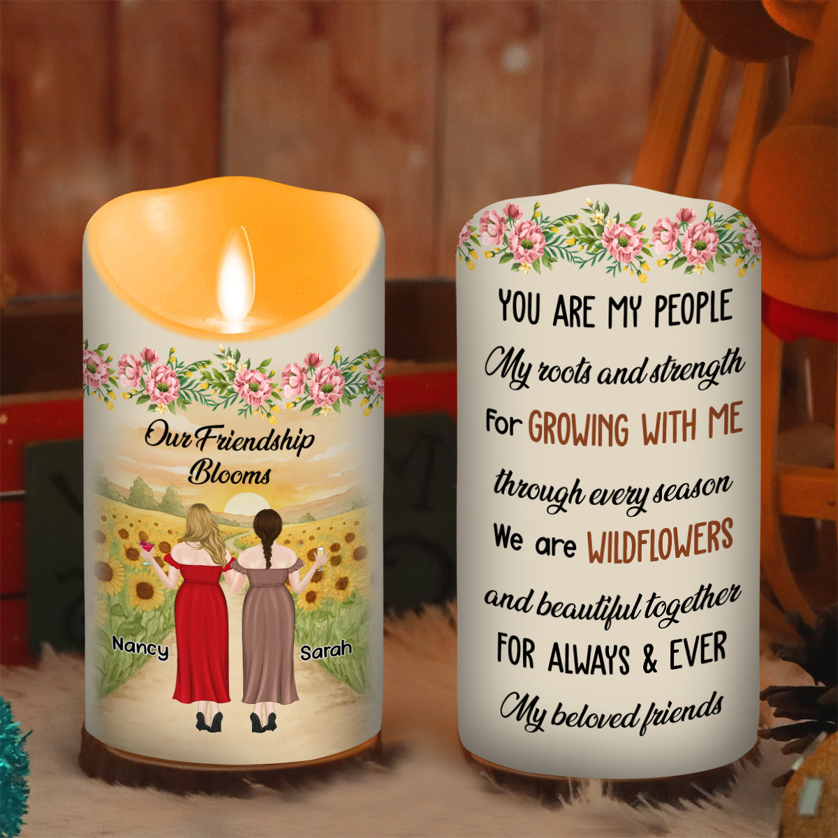 Wildflower Friendship - Personalized Custom LED Candle