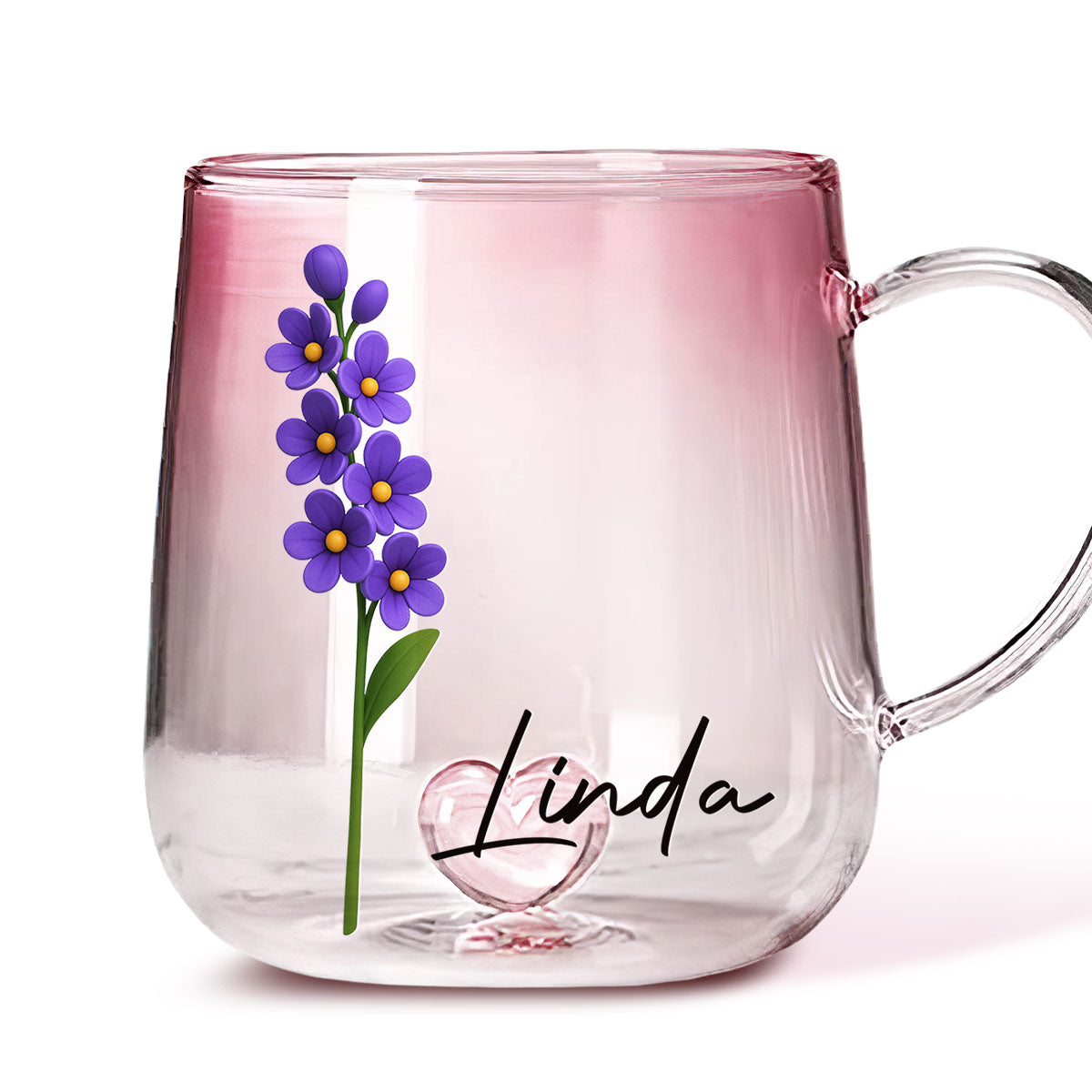Friend Birth Month Flower - Personalized Custom Pink Gradient Glass Mug