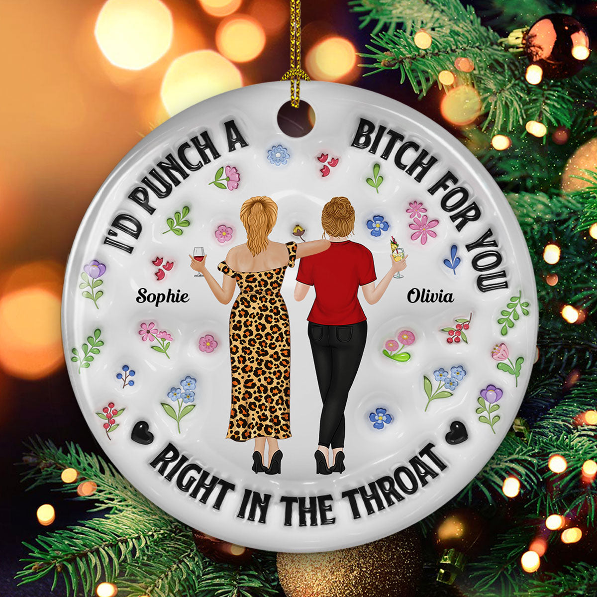 Punch Bitch Besties - Personalized Custom 3D Inflated Effect Ceramic Ornament